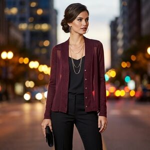 Red Haute Sheer Burgundy Red Blouse with Knit Long Sleeves